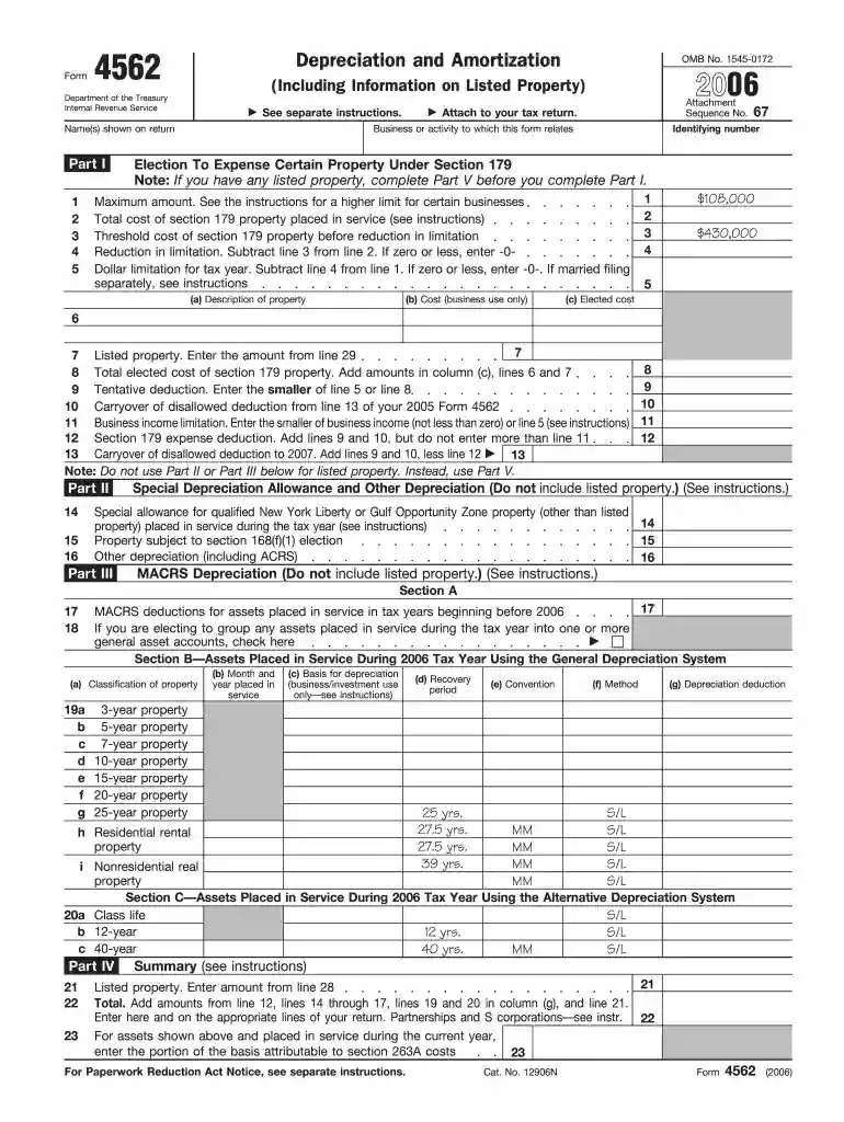 2006 4562 form Preview on Page 1
