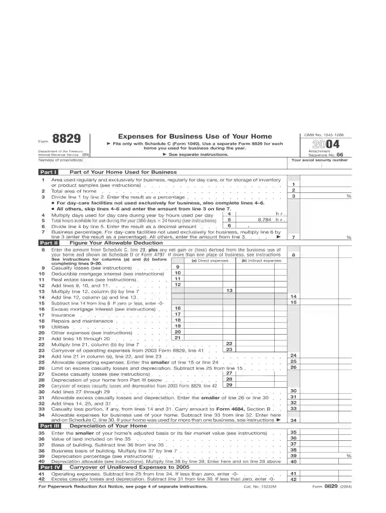 form 8829 worksheet Preview on Page 1