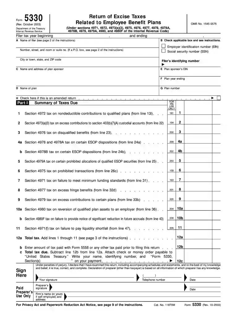 Form 5330 fillable form 2003 Preview on Page 1