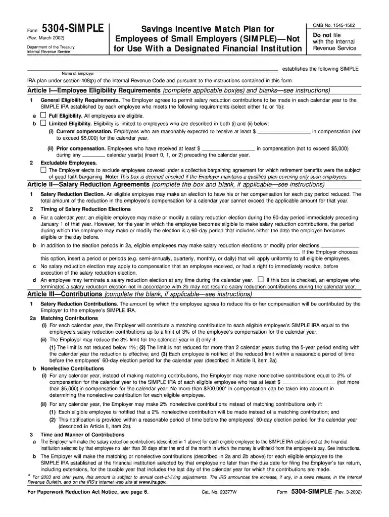 form 5304 Preview on Page 1