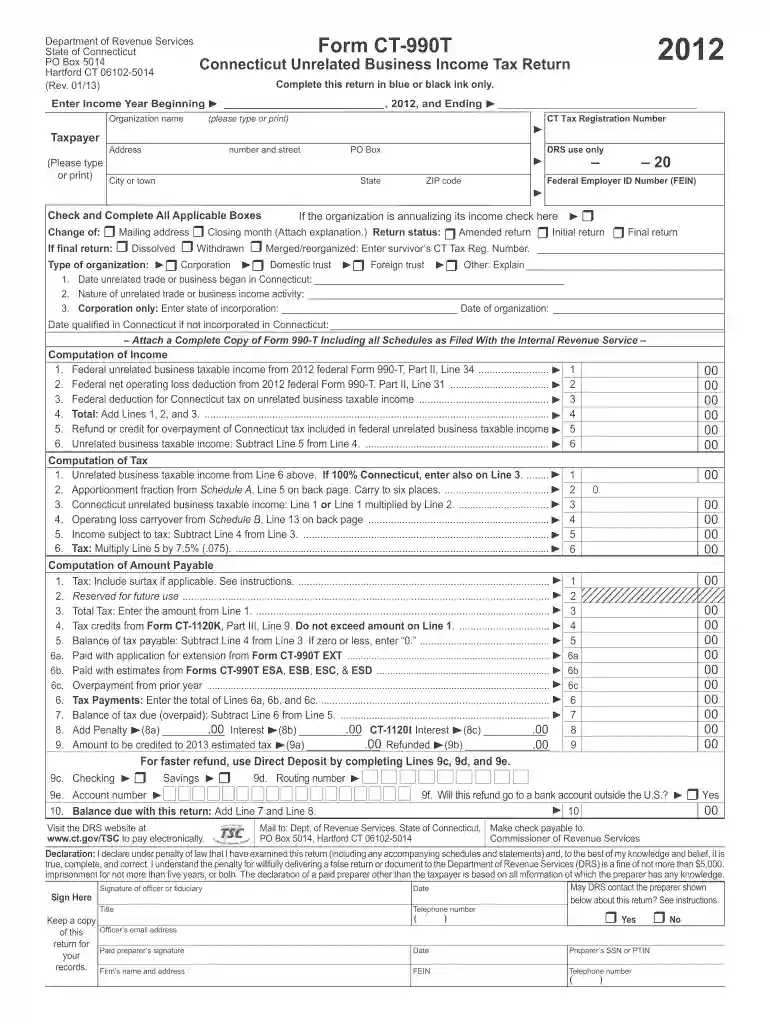 Ct 990 t fillable 2012 form Preview on Page 1