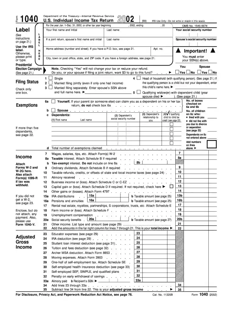 2002 form 1040 Preview on Page 1