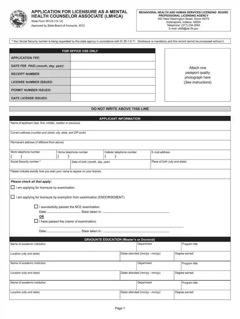 lmhca indiana application 2012 form Preview on Page 1