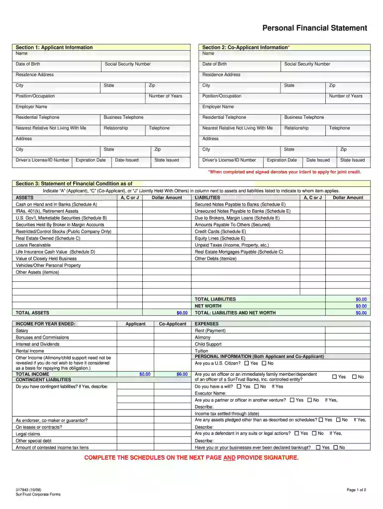 suntrust financial statement Preview on Page 1