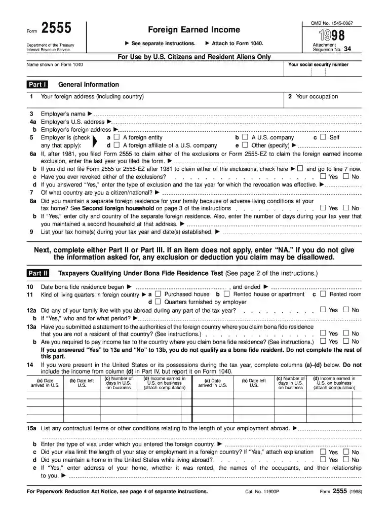 1998 2014 form 2555 Preview on Page 1