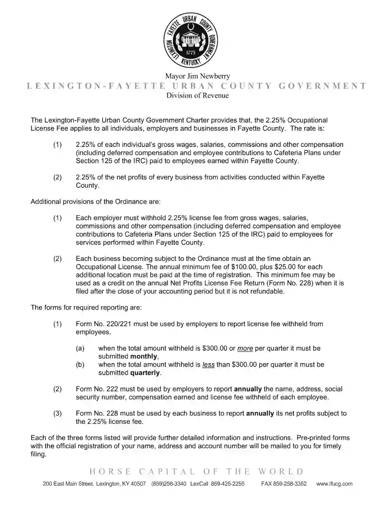 lexington ky occupational tax Preview on Page 1