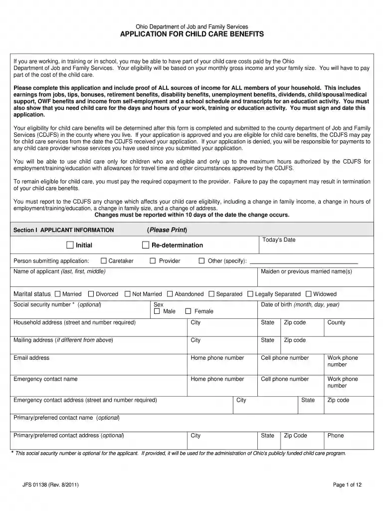 jfs daycare application Preview on Page 1