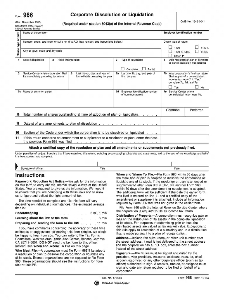 form 966 Preview on Page 1