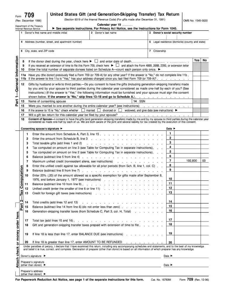 form 709 Preview on Page 1