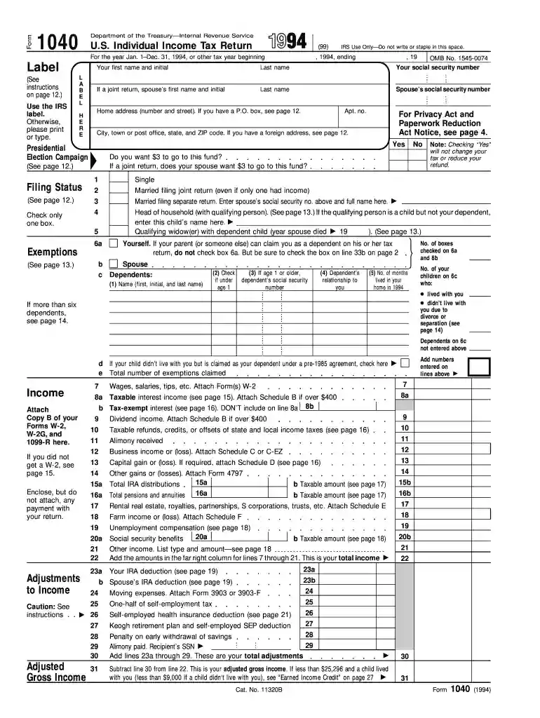 1994 form 1040 Preview on Page 1