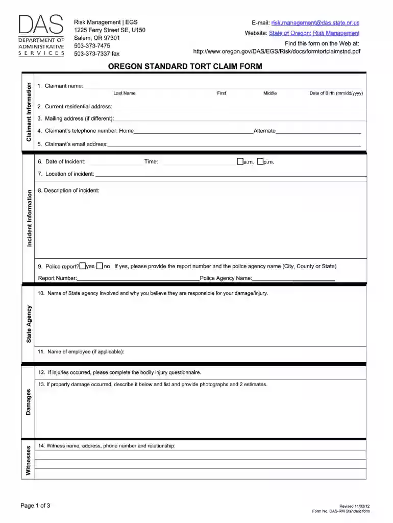 oregon tort claim notice form Preview on Page 1