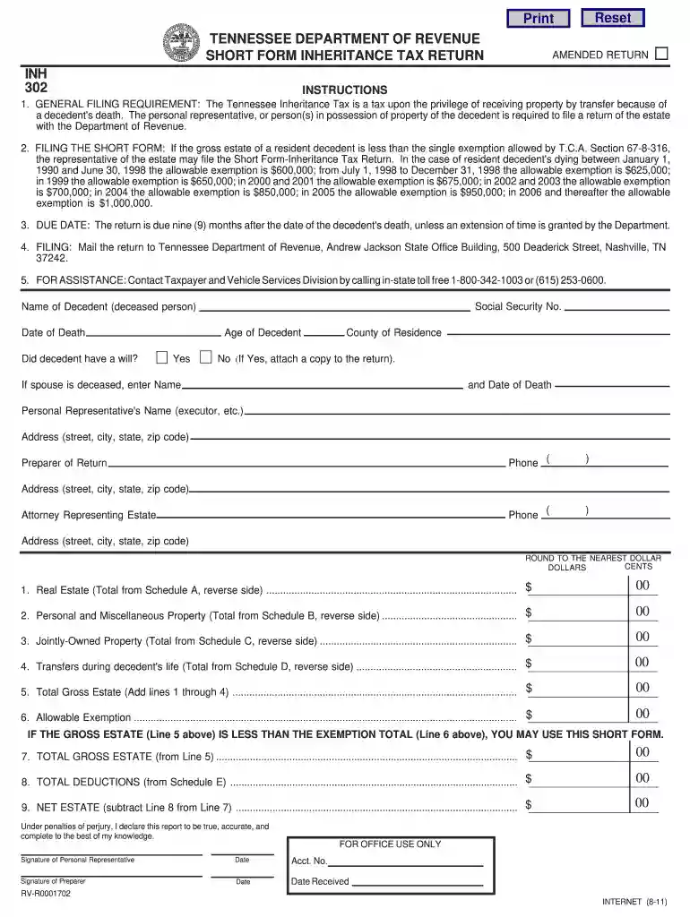 tennessee form inheritance tax 2011 Preview on Page 1
