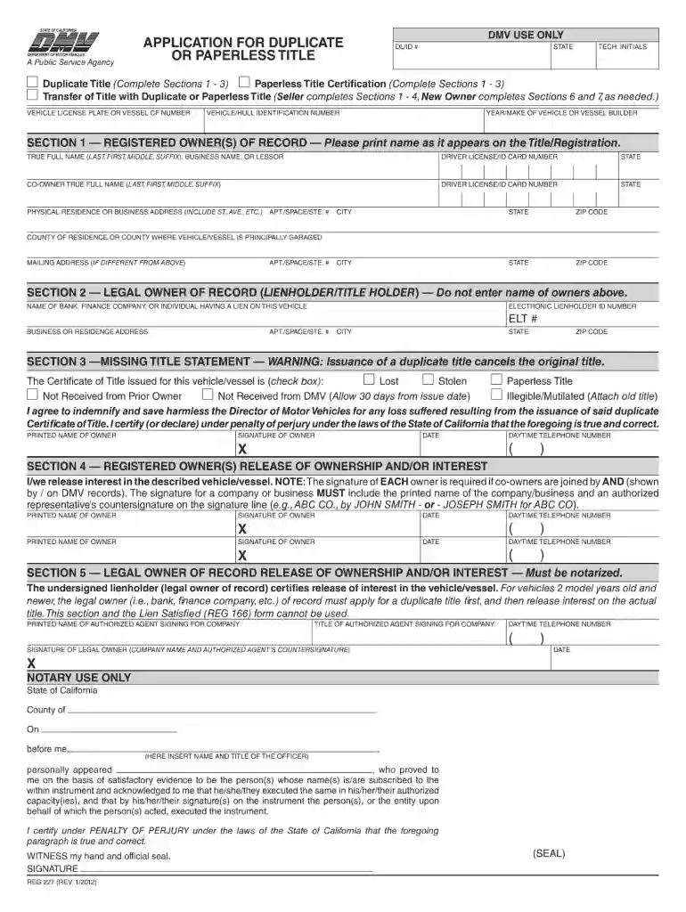 ca dmv duplicate title online Preview on Page 1