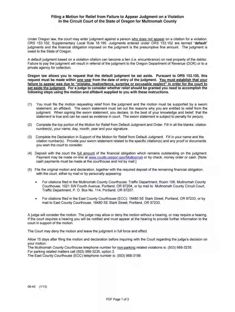 default judgment form oregon 2013 Preview on Page 1