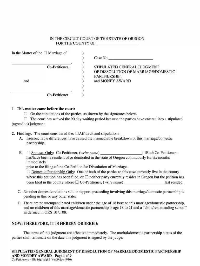 stipulated judgement form oregon 2010 Preview on Page 1