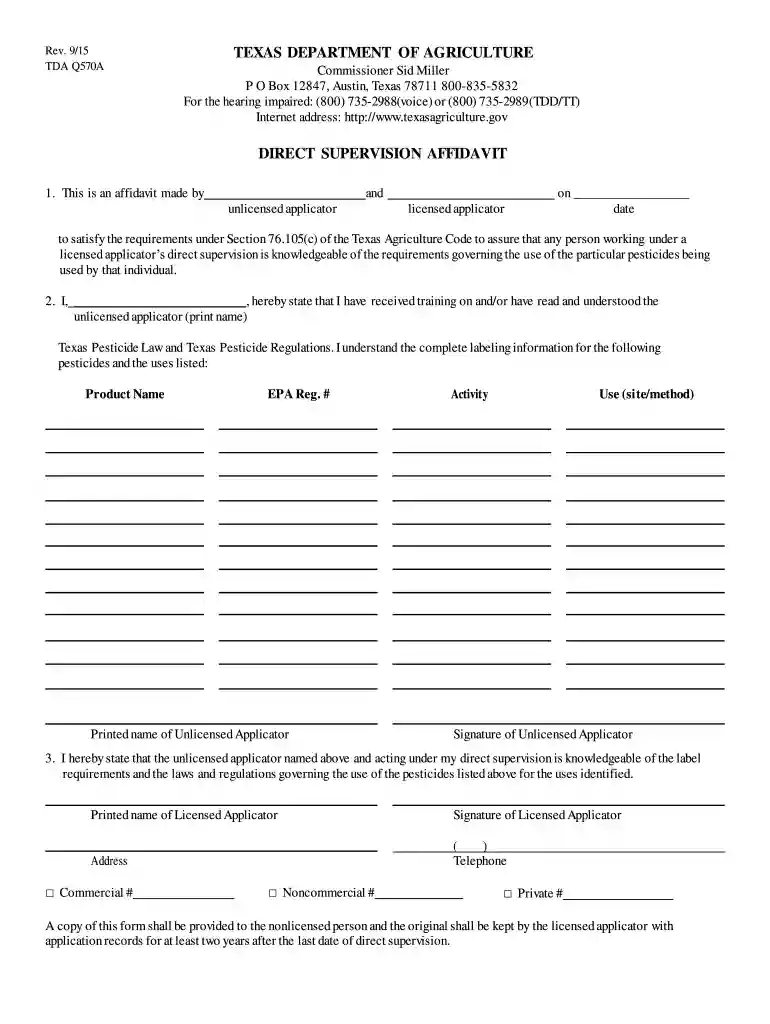 tda direct supervision affidavit Preview on Page 1