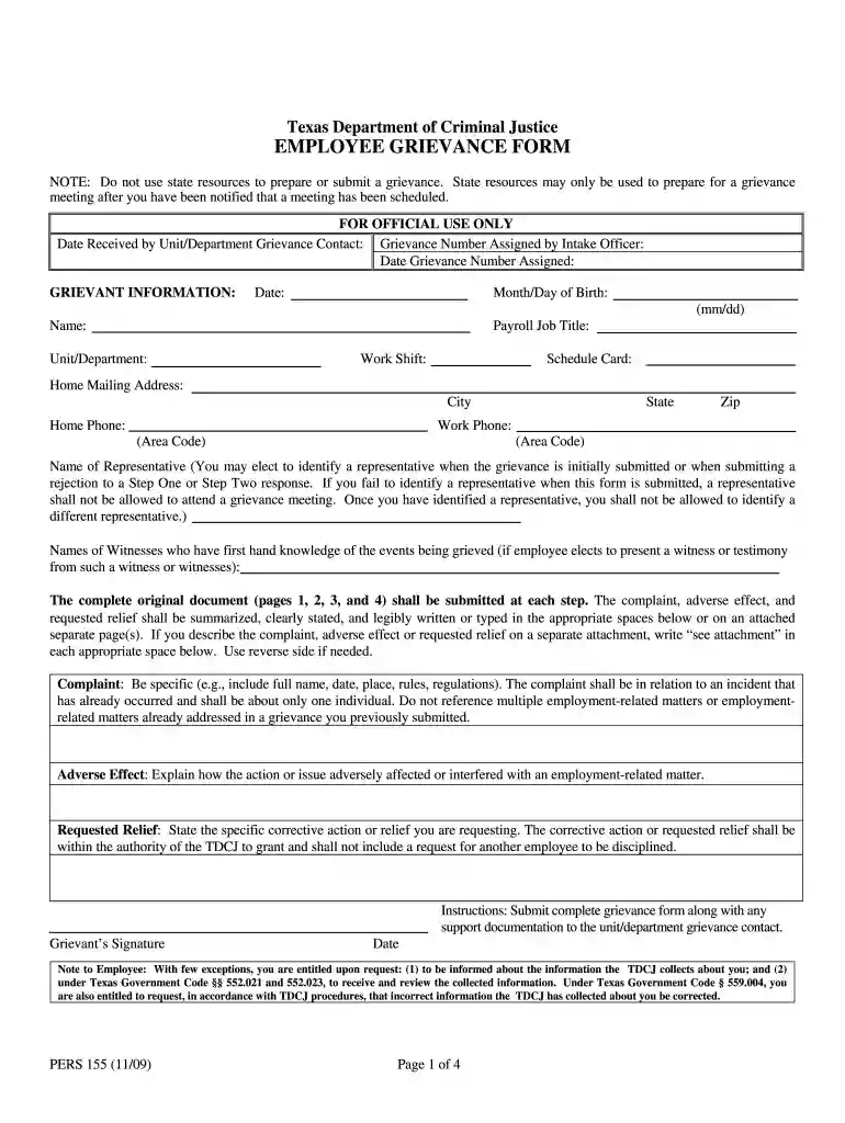 grievance form template Preview on Page 1