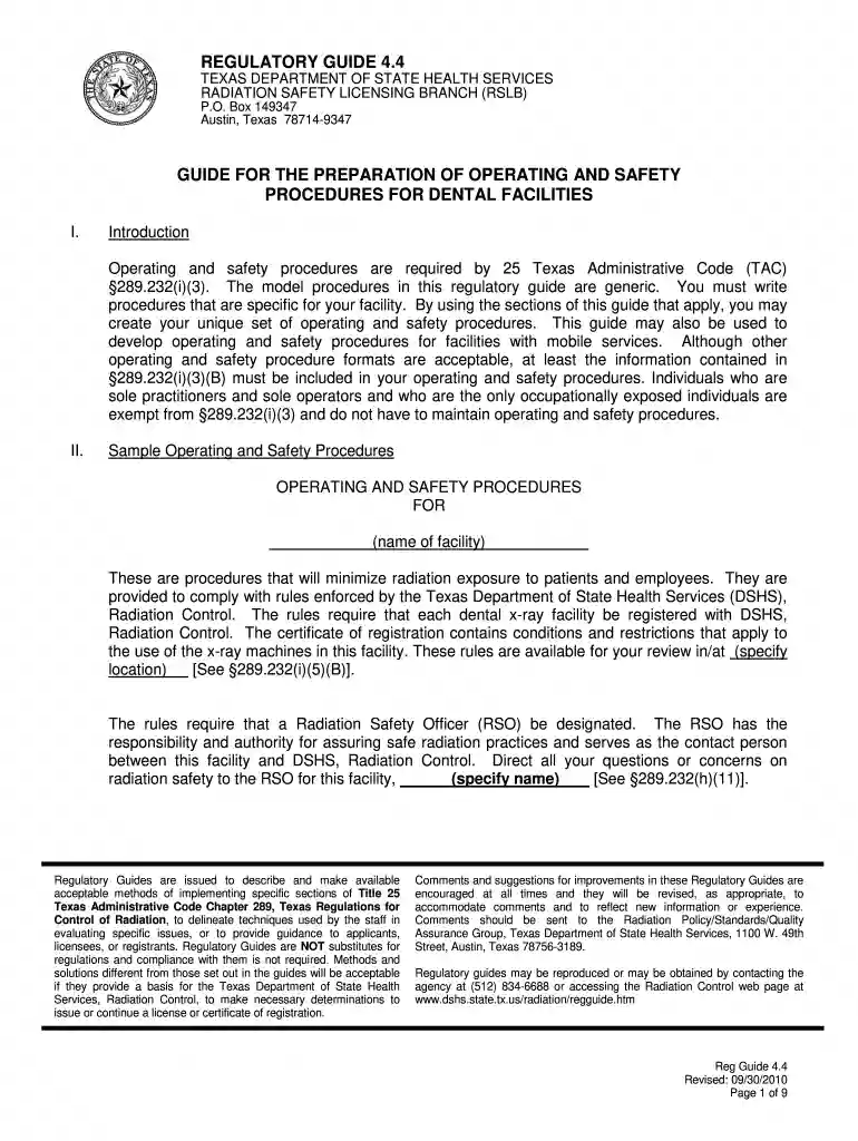regulatory guide 4 4 dental facilities Preview on Page 1