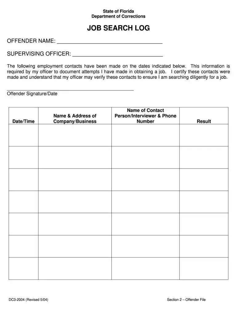 job search log template Preview on Page 1