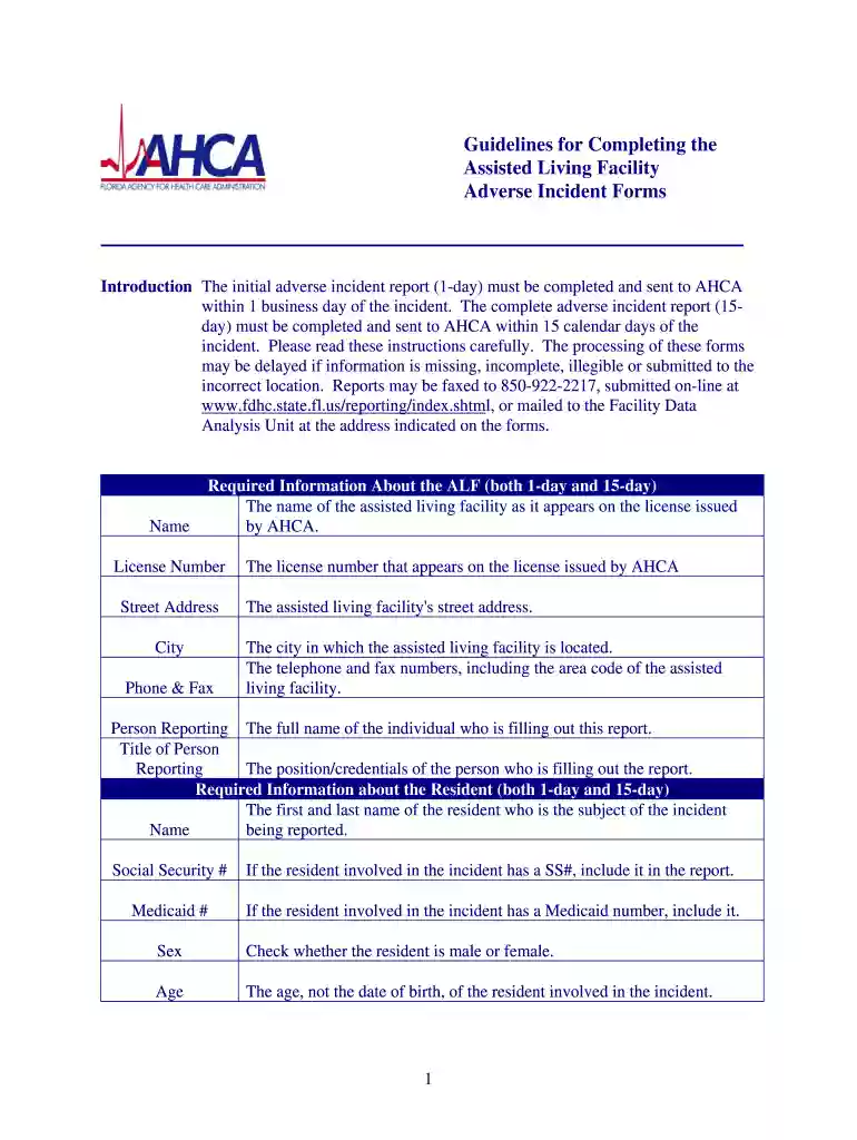 ahca adverse incident reporting guidelines Preview on Page 1
