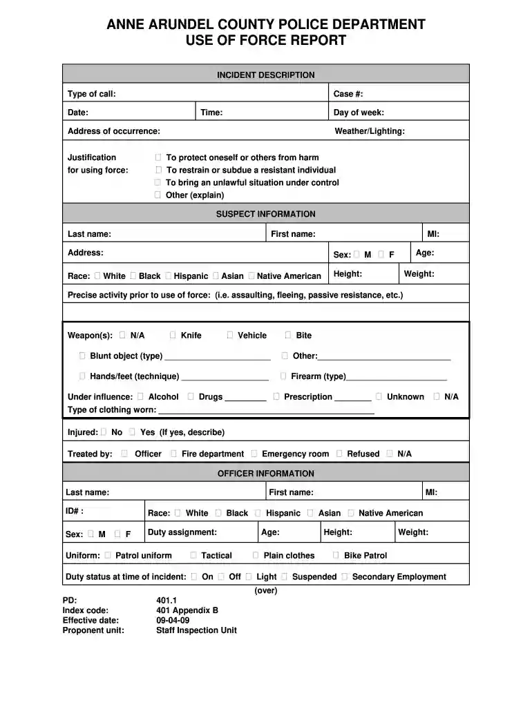 use of force report template Preview on Page 1