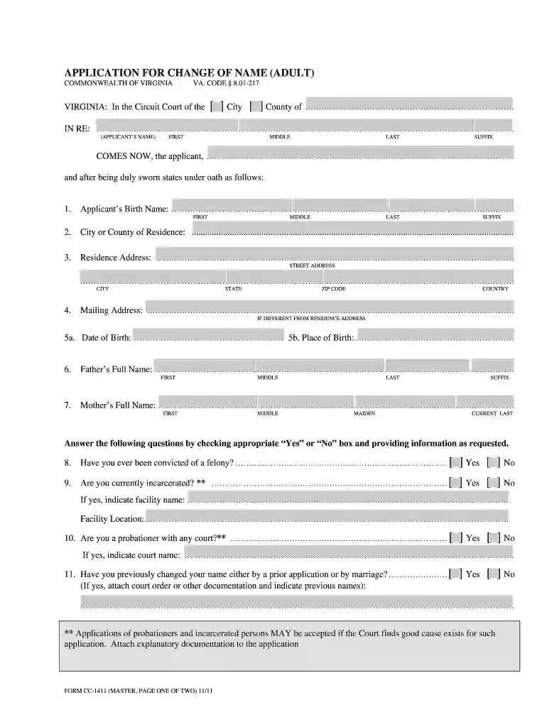 APPLICATION FOR CHANGE OF NAME (ADULT) - courts state va Preview on Page 1