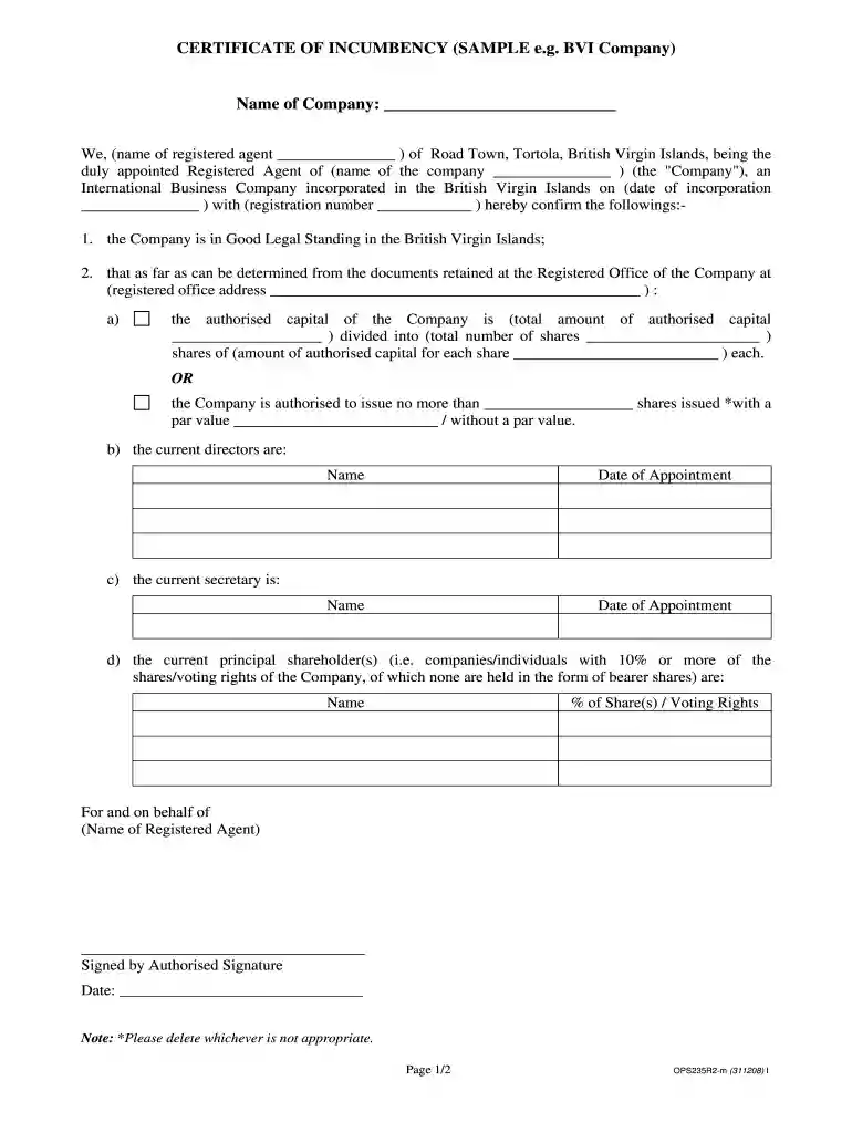 certificate of incumbency bvi Preview on Page 1