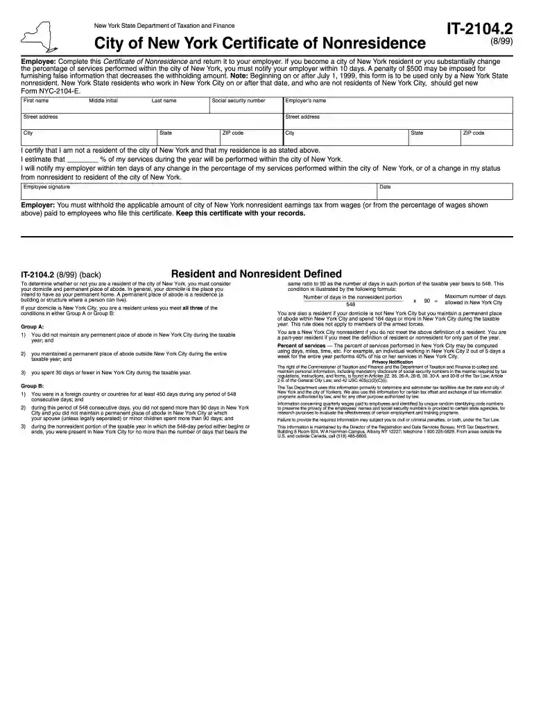 it 2104 2 1999 form Preview on Page 1