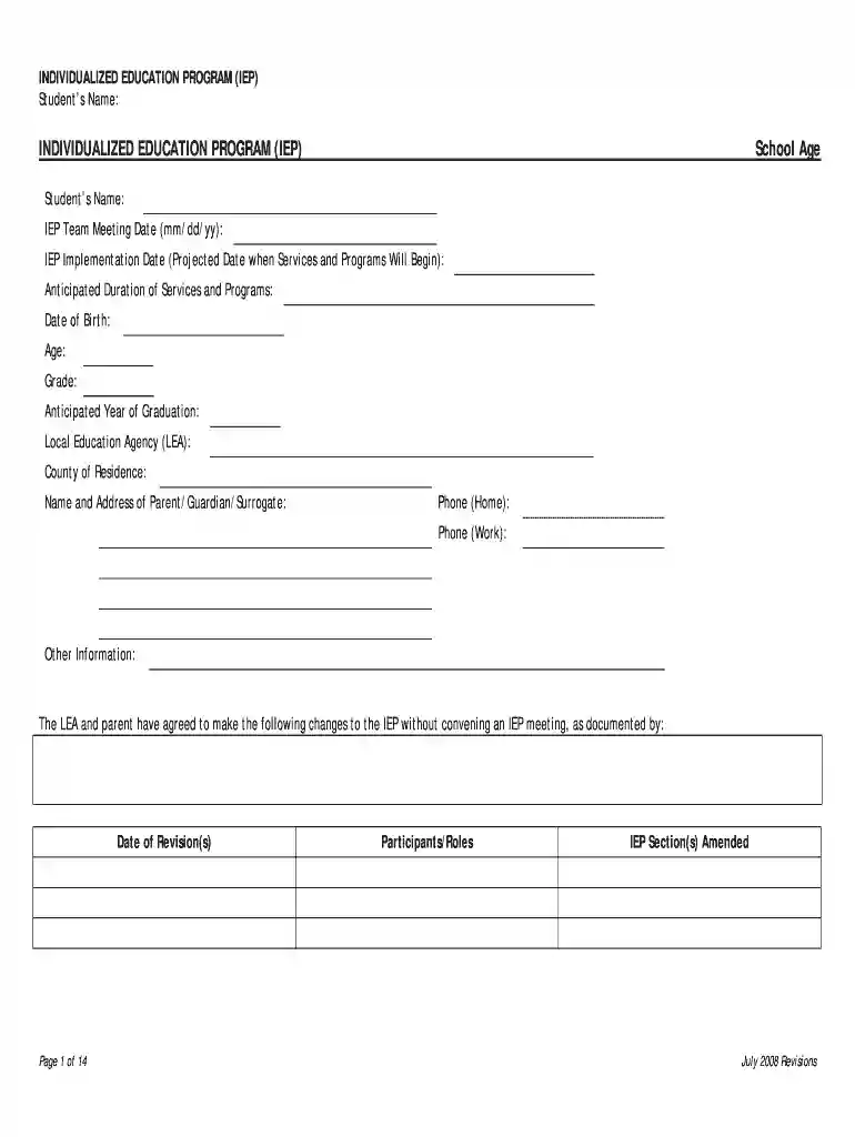 free iep templates Preview on Page 1