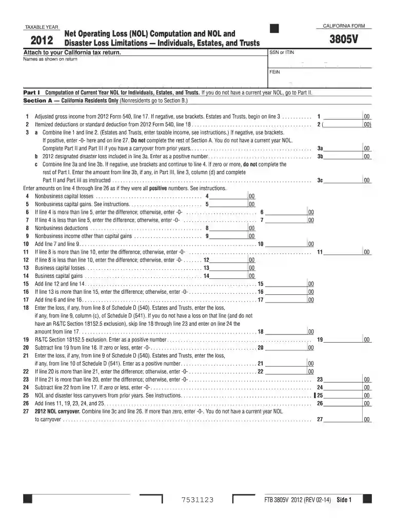 2018 Form 3805V Net Operating Loss (NOL) Computation and NOL ... Preview on Page 1