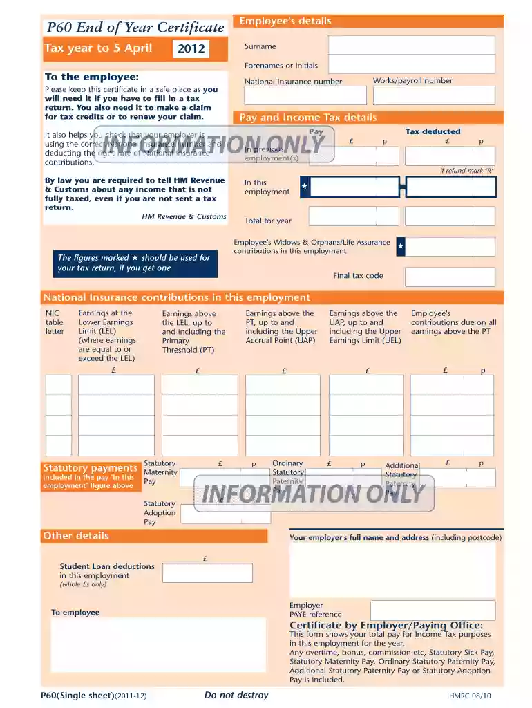 p60 form download Preview on Page 1