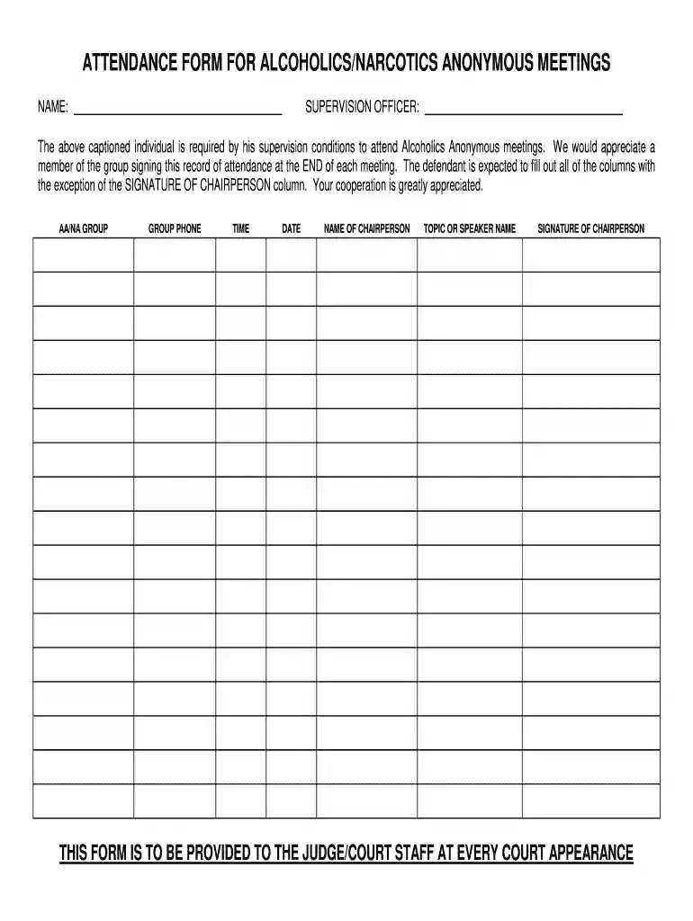 aa sign in sheet Preview on Page 1