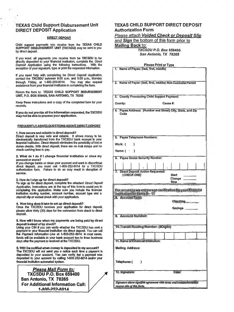 how do i change my direct deposit for child support in texas Preview on Page 1