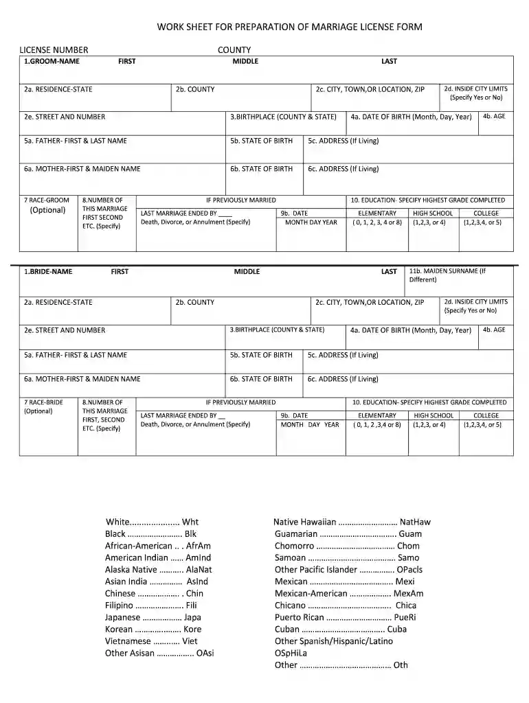 kansas marriage license worksheet Preview on Page 1