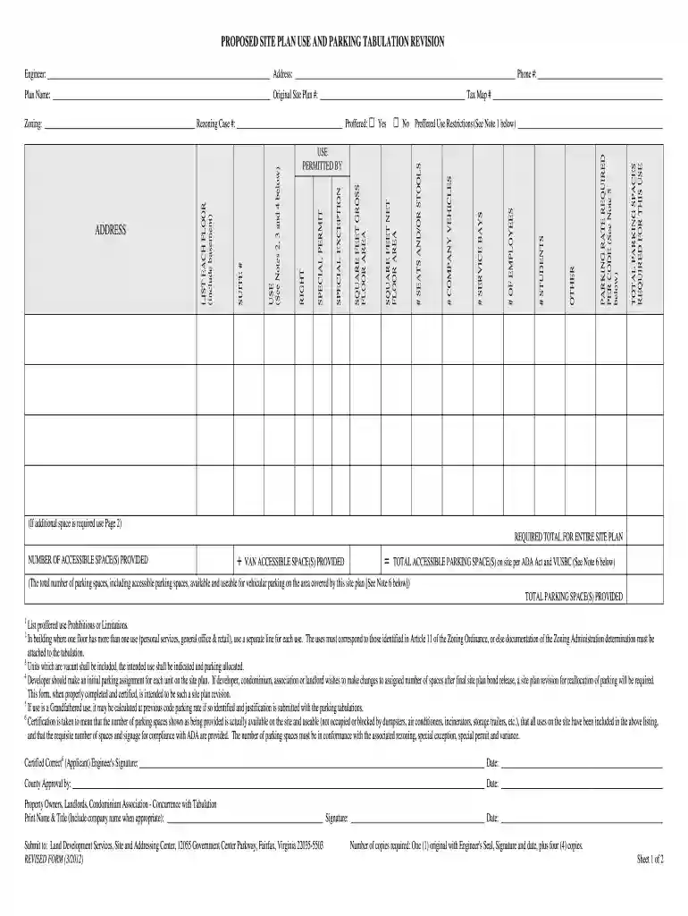 parking tabulation form Preview on Page 1