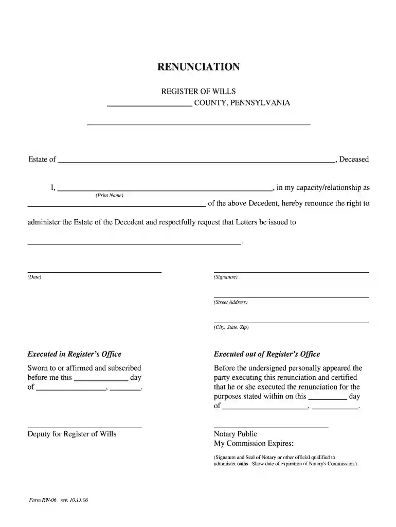 how to fill out a renunciation form pa Preview on Page 1