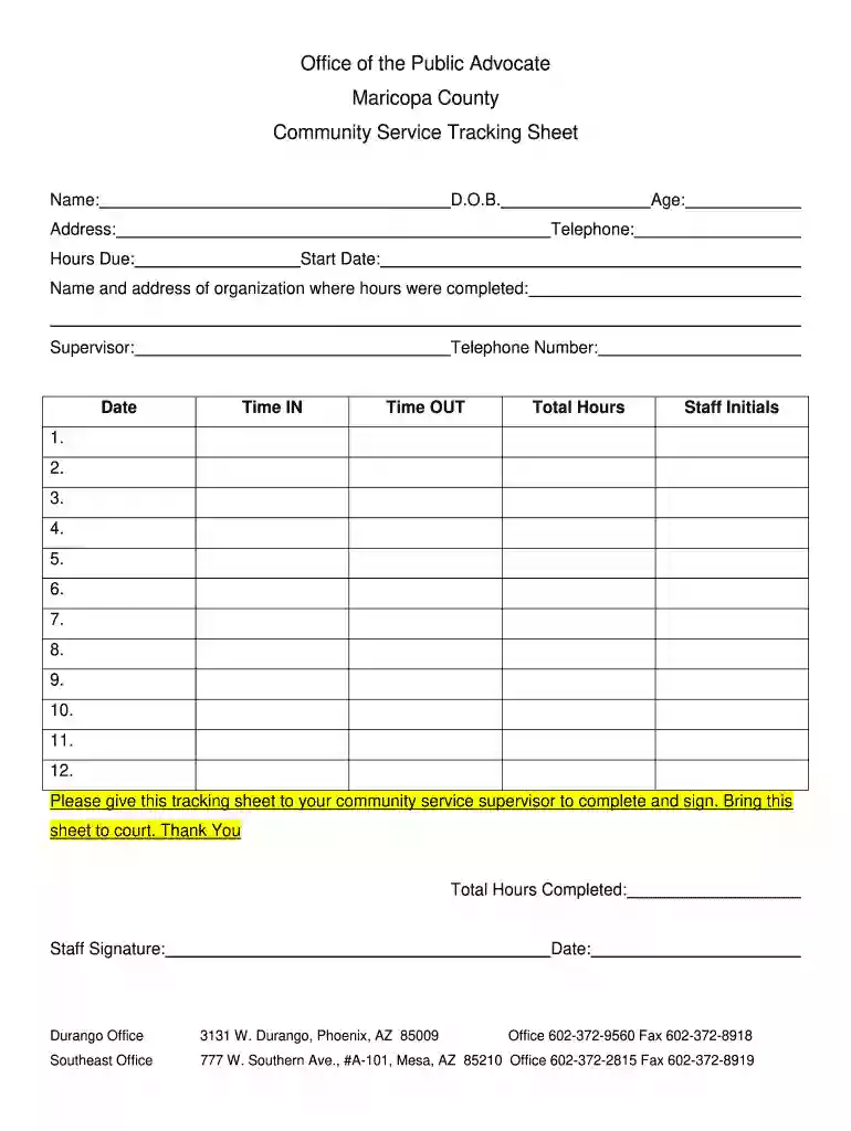 printable community service forms for court Preview on Page 1