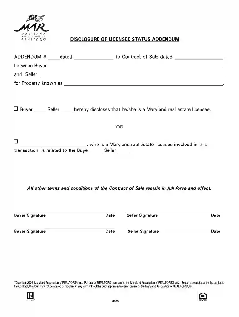 disclosure of licensee status maryland Preview on Page 1