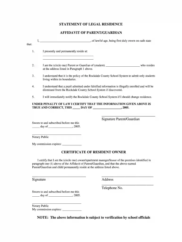 statement of legal residence form Preview on Page 1