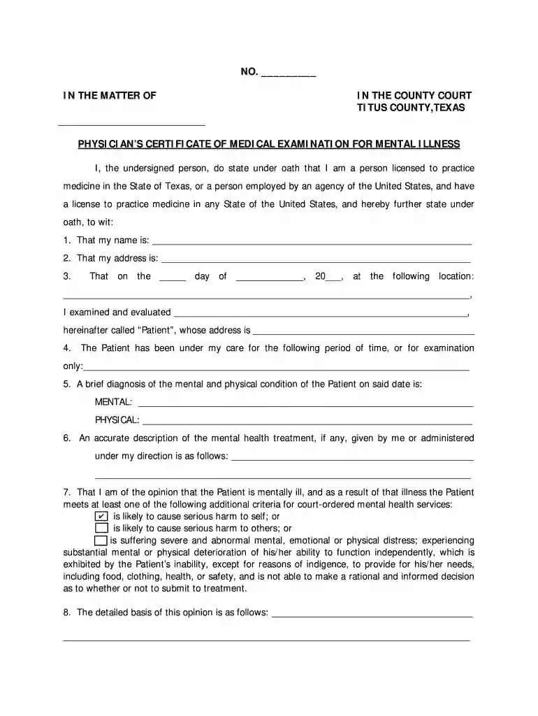 physician's certificate of medical examination Preview on Page 1
