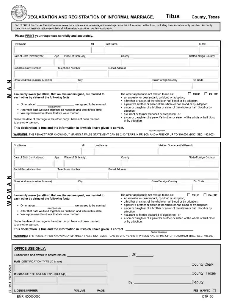 declaration of informal marriage Preview on Page 1