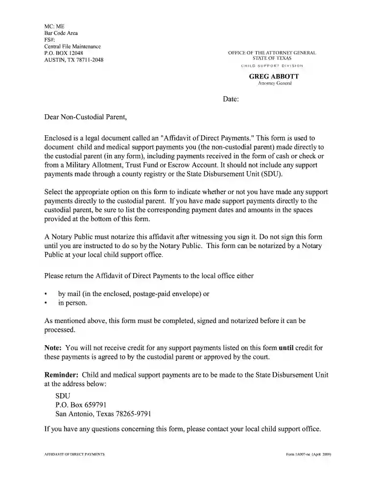 affidavit of direct payment texas Preview on Page 1