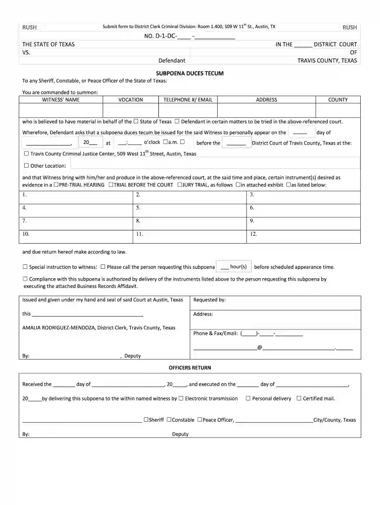 subpoena form texas Preview on Page 1