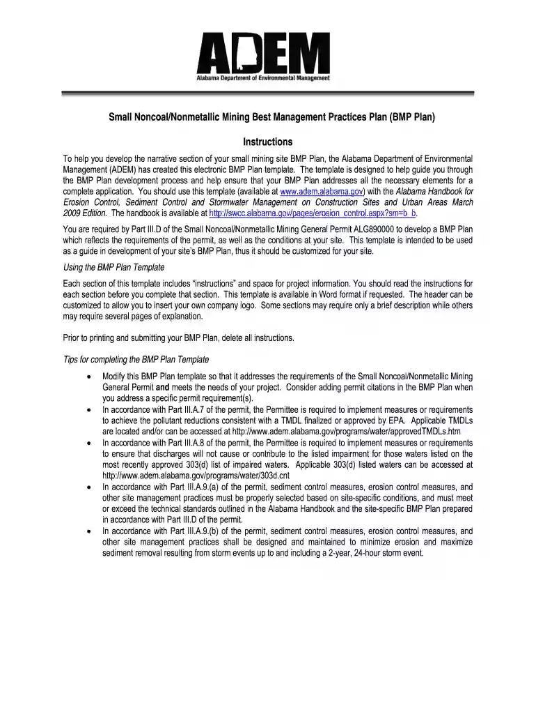 bmp plan template Preview on Page 1