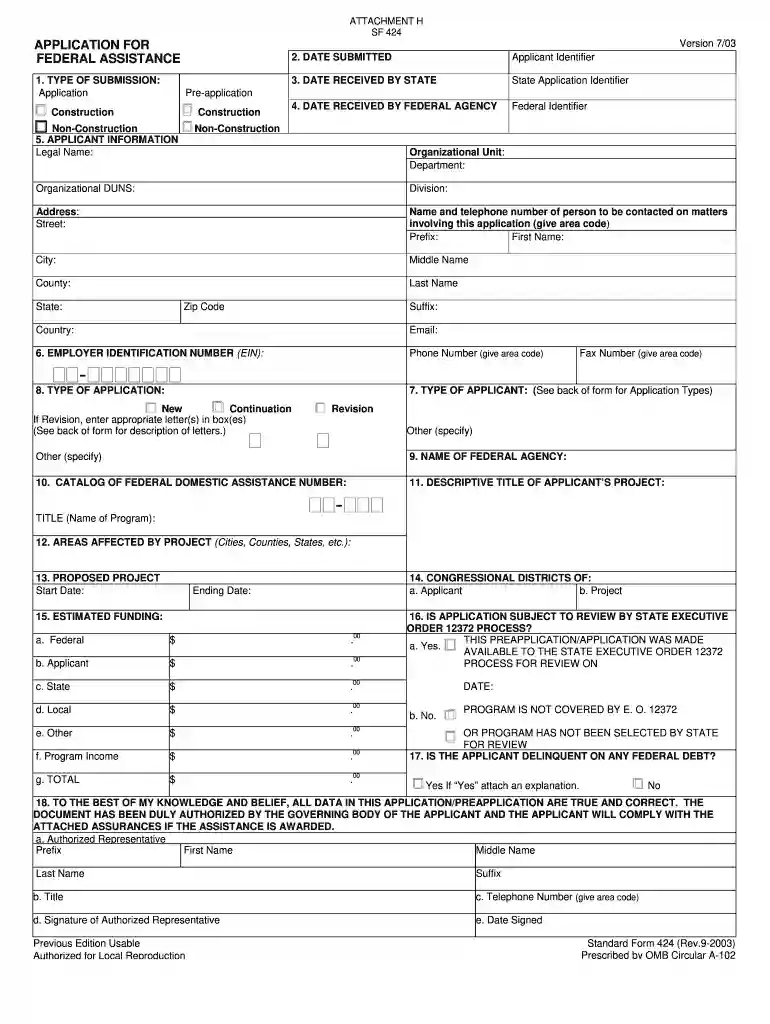 sf 424 form fillable 2024 Preview on Page 1