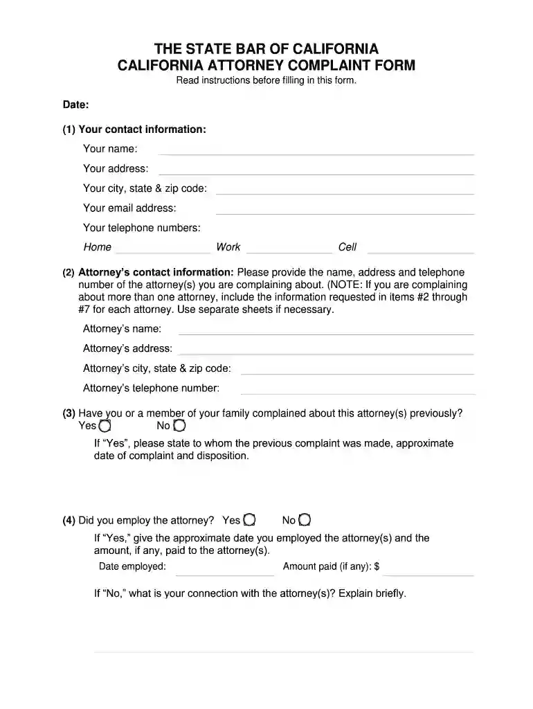 california complaint form Preview on Page 1
