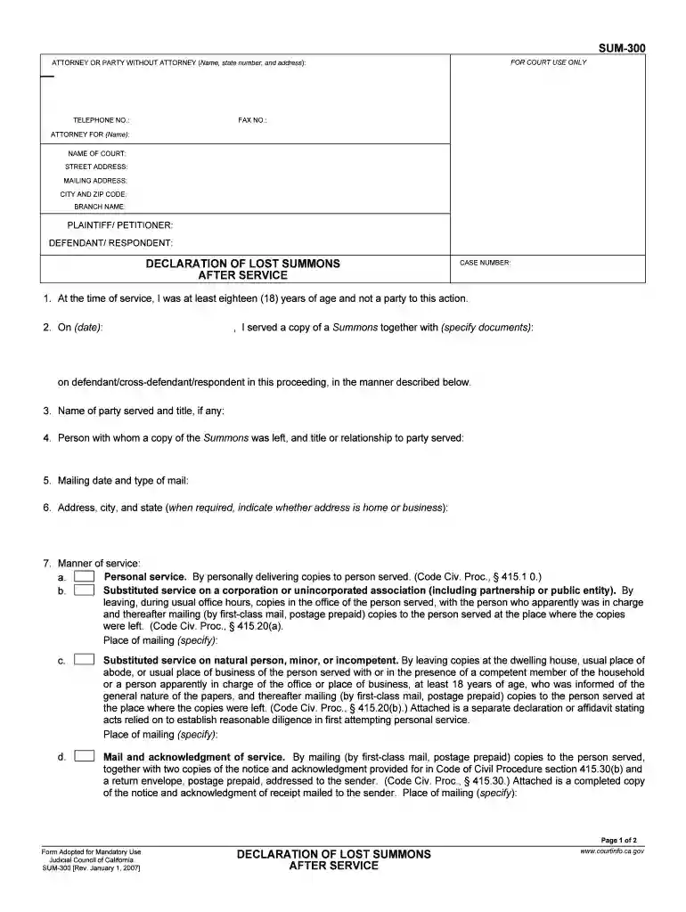 declaration summons Preview on Page 1