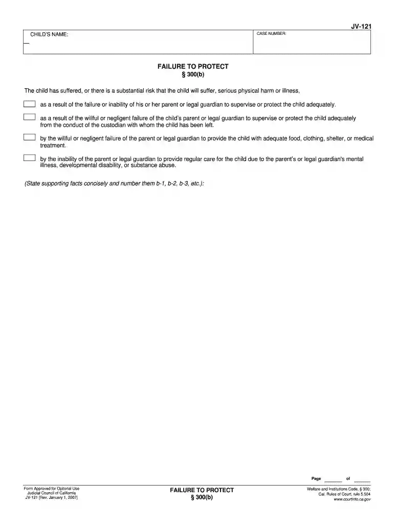 JV-121 Failure to Protect Judicial Council forms - courts ca Preview on Page 1