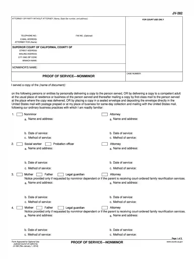 JV-282 Proof Of service Nonminor. Judicial Council forms - courts ca Preview on Page 1