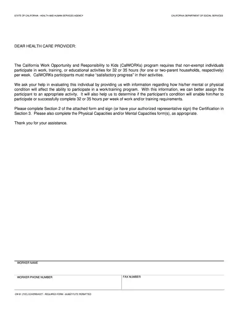 cw 61 form Preview on Page 1